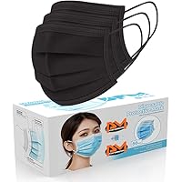 50 PCS Black Disposable Face Masks 3-Ply Filter Earloop Mouth Cover, Face Mask
