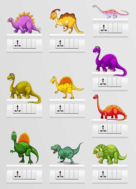 Rawpockets Dinosaurs Combo Switch Board Sticker Set (PVC Vinyl, 12 cm x 12cm, Set of 10)