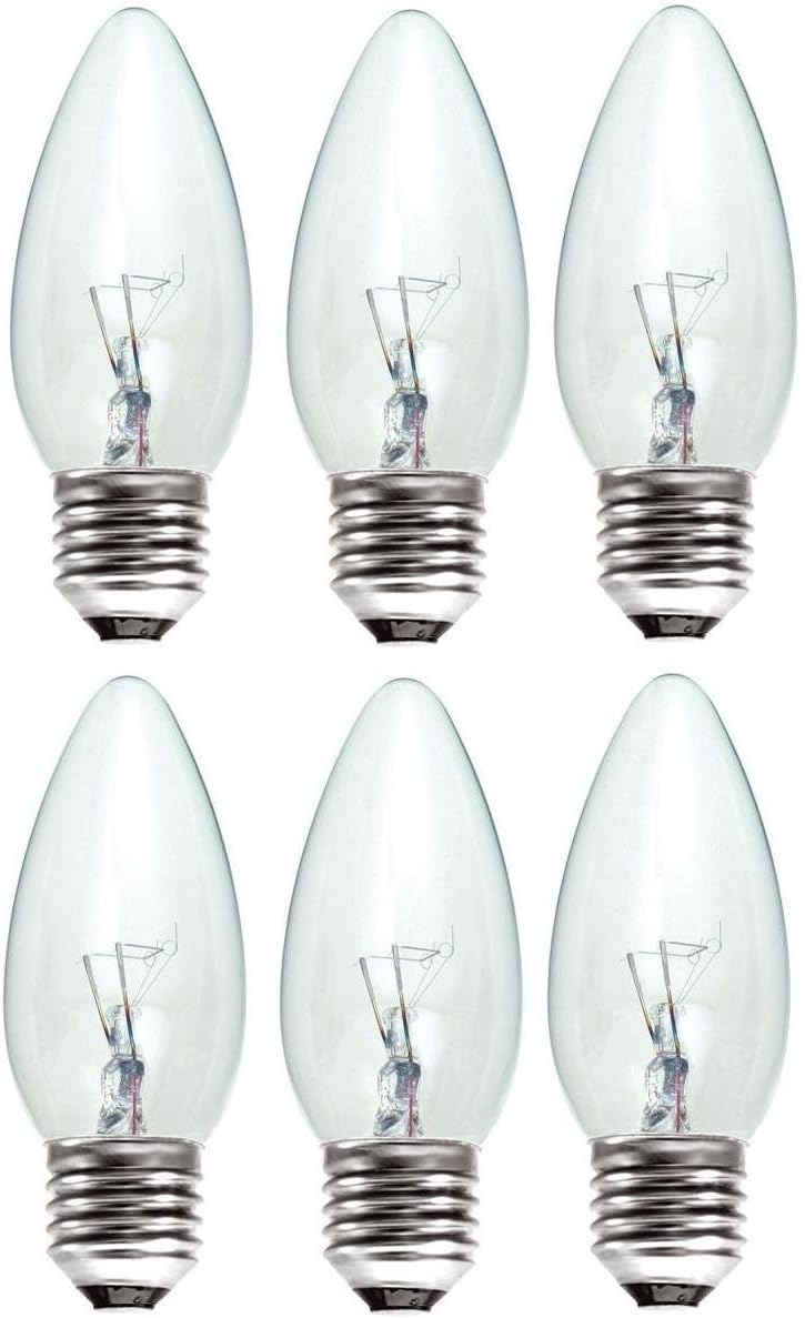 6 x STATUS 40W Classic Clear ES E27 Candle Light Bulbs, Edison Screw Cap, Dimmable Incandescent Lamps, 389 Lumen, Mains 240V