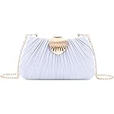 Fecialy Clutch Purse for Women Satin Pleated Purse Shell Clasp Evening Bag Formal Party Handbag