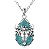 qielizhu Western Necklace 925 Sterling Silver Turquoise Cow Skull Necklace Western Jewelry Gifts for Women