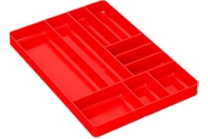 Ernst Manufacturing 10 Compartment Drawer Organizer: Heavy Duty Stackable Tray for Automotive Garage Tool Organization - Low-Profile Toolbox Storage - Nuts and Bolts, Tools, Parts, Easy to Clean - Red
