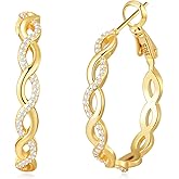Senteria 925 Sterling Silver Earrings Hoops for Women Lightweight Twisted Hoop Earrings With Cubic Zirconia Hypoallergenic Hoops Earrings (20/30/40/50/60MM)