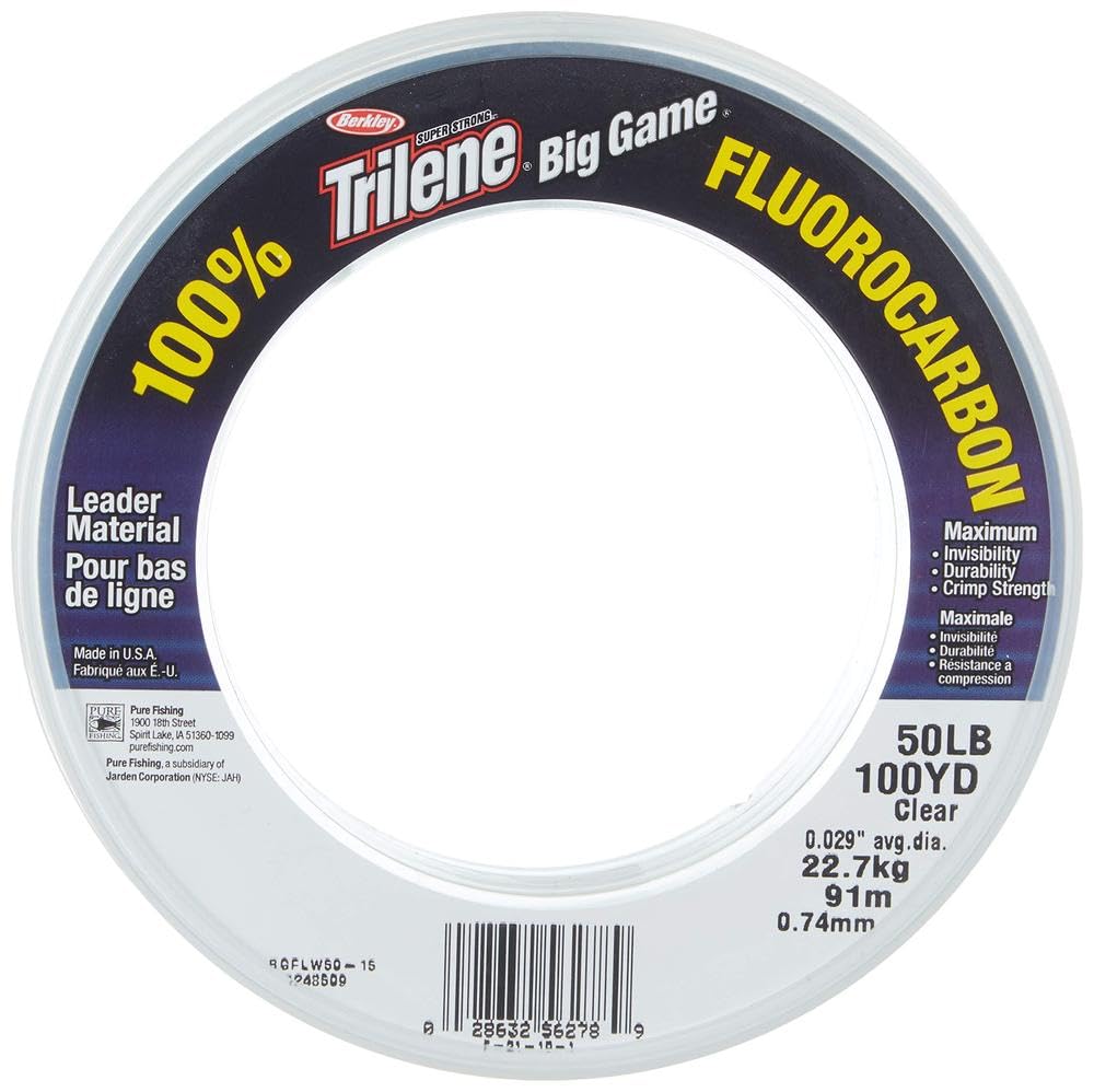 Berkley Big Game Fluorocarbon Leaders, Fishing Line, Fluorocarbon, Allround Fishing, 100% Professional Grade Flurocarbon, Unisex, Clear, 0.91mm | 40kg | 88lb | 68m | 75yd