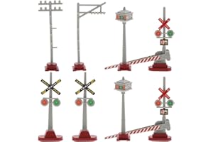 Veemoon Miniature Plastic Traffic Light Sign Model, 8pcs Mini Railroad Crossing Traffic Lights Set for Diorama Accessories & 