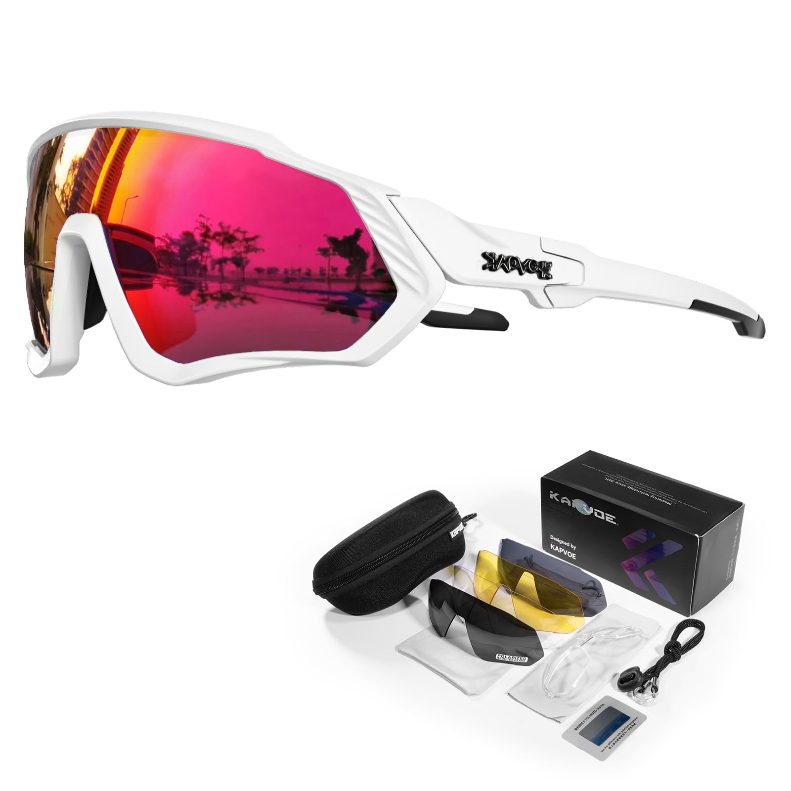 KAPVOE Polarized Cycling Sunglasses 5-Pack with Interchangeable Lenses for Men and Women. Sports Eyewear for Road Cycling, Mountain Biking, Running, Fishing, Rowing, and Golf 08