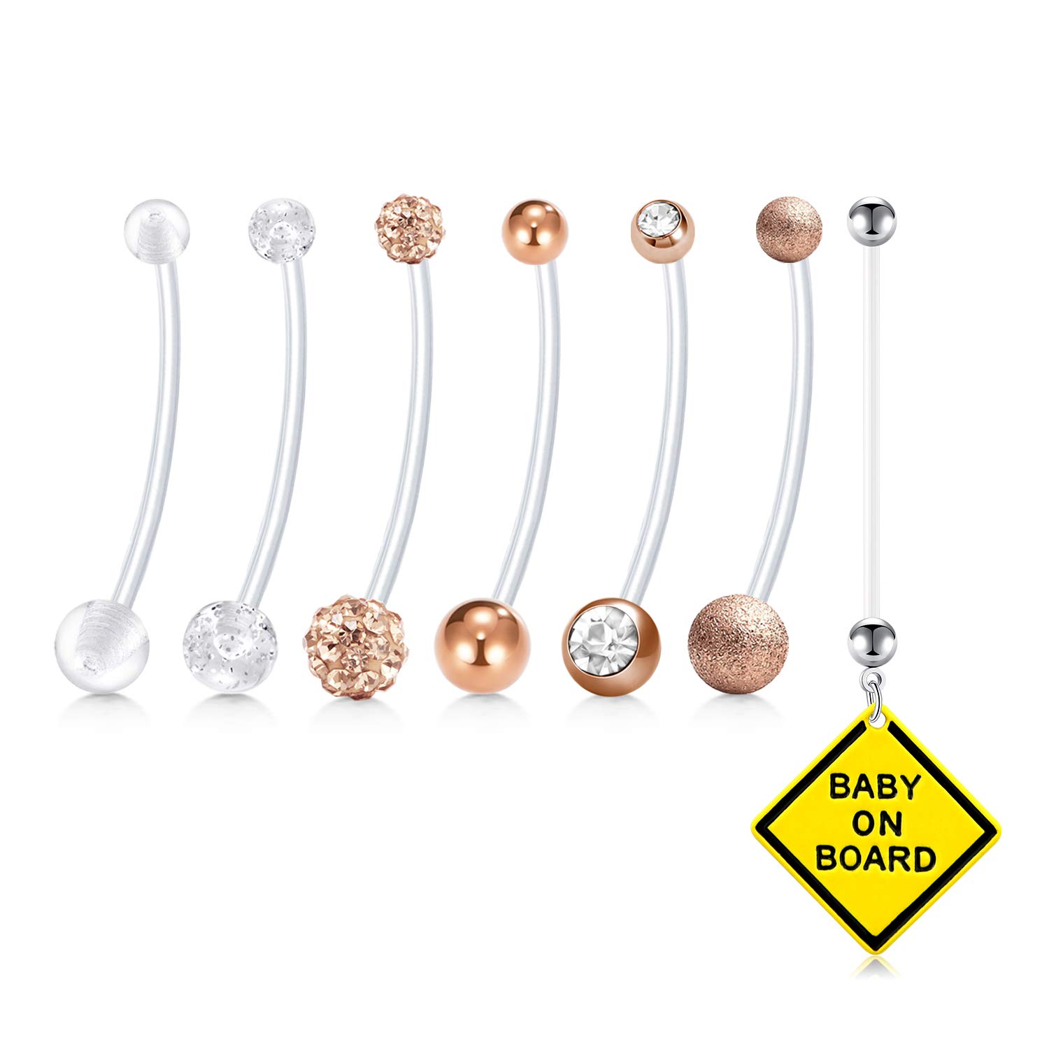 AceFun Pregnancy Belly Bars 7pcs Long Bar Sport Maternity Plastic Bioplast Silicone Flexible Navel Belly Ring Piercing Retainer for Pregnant Women Surgery Pink 38mm