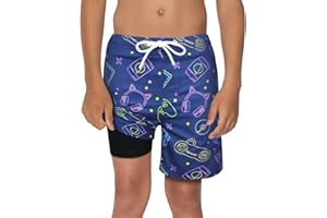 MILANKERR Upgraded Version Toddler Boys Swim Trunks with Compression Liner,Boys Bathing Suit with Boxer Brief Liner UPF 50+