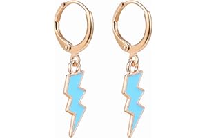 LITTOWN Smiley Face Earrings Huggie Hoop Y2K Preppy Happy Lightning Bolt Heart Star Small Dangle Colorful Gold White Red Pink Yellow Blue Jewelry