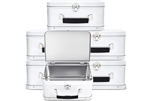 Rtteri 6 Pack DIY Lunch Box Tin Retro Set 8 x 6 x 4 inches with Hinged Lids DIY Large Fun Box for Storage Blank Design Vintage Metal Lunch Box for Kids Sandwich Containers (White)