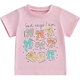 Toddler Girls Christian Shirt God Says I Am Bible Verse Coquette Bow/Flower Religious Shirt Jesus God T-Shirt
