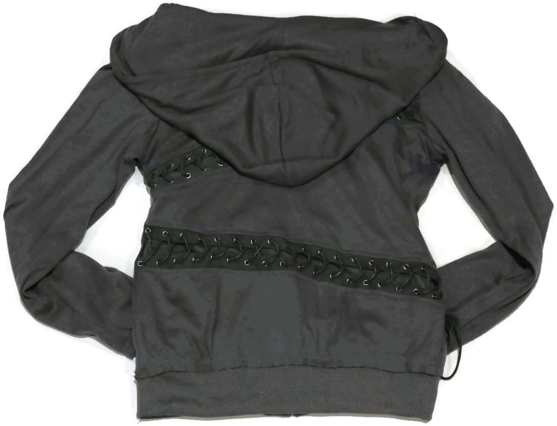Youboya Satin Lined Long Sleeved Gray Hoodie With Lace-up Detail across the Back