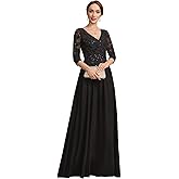 A line V Neck Floor Length Lace Chiffon Mother of The Bride Dress with Sequins Long Mother of The Groom Dresses