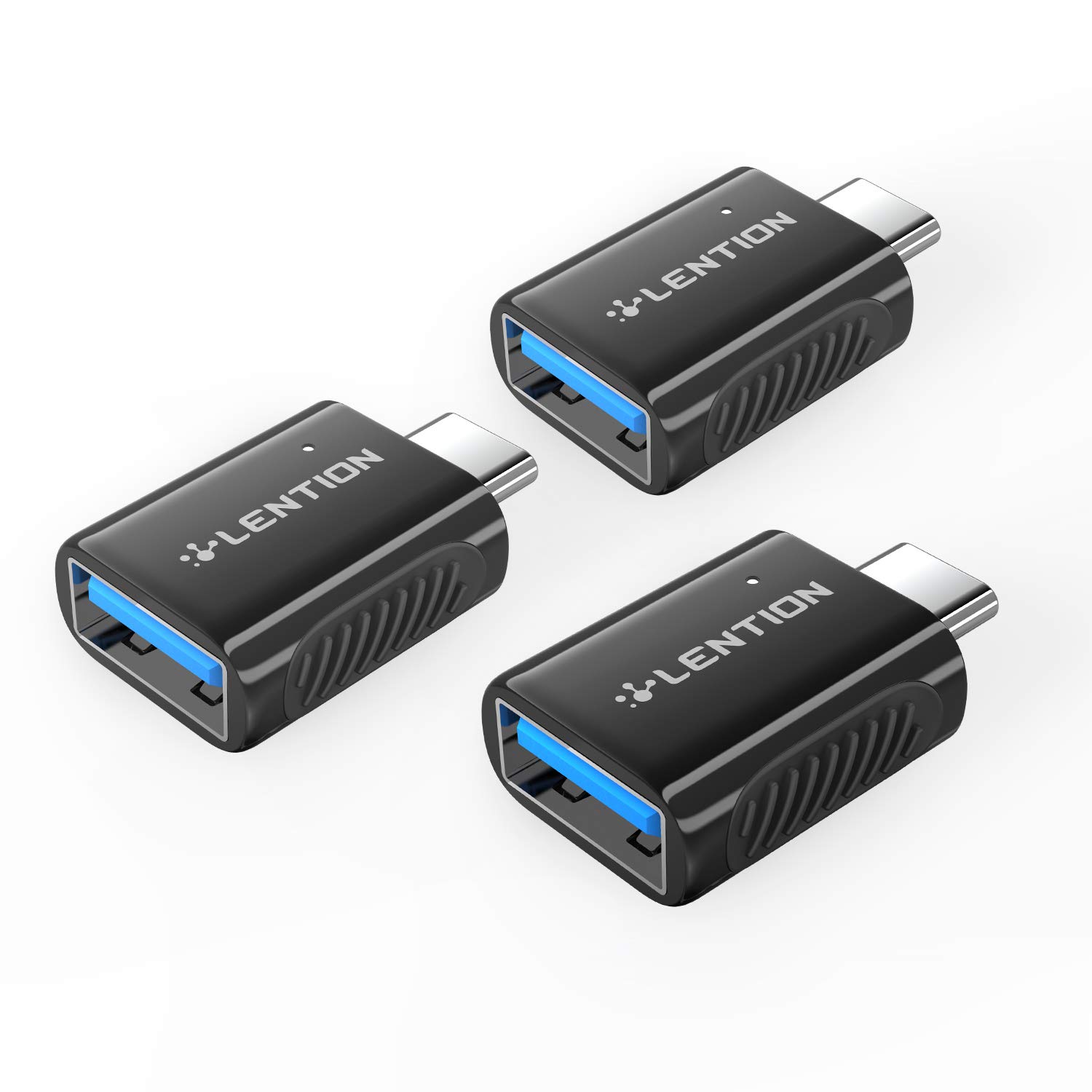 LENTION USB C to USB 3.0 Adapter (3 Pack), Type C Male to USB Female OTG Converter Compatible 2025-2016 MacBook Pro, New iPad Pro/Mac Air/Surface, Phone/Tablet, Stable Driver Certified (CB-C3s, Black)