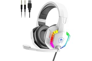 Wired Gaming Headset with Rainbow RGB Backlight Retractable Noise Isolating Microphone Stereo Sound Deep Bass Memory Foam Ear
