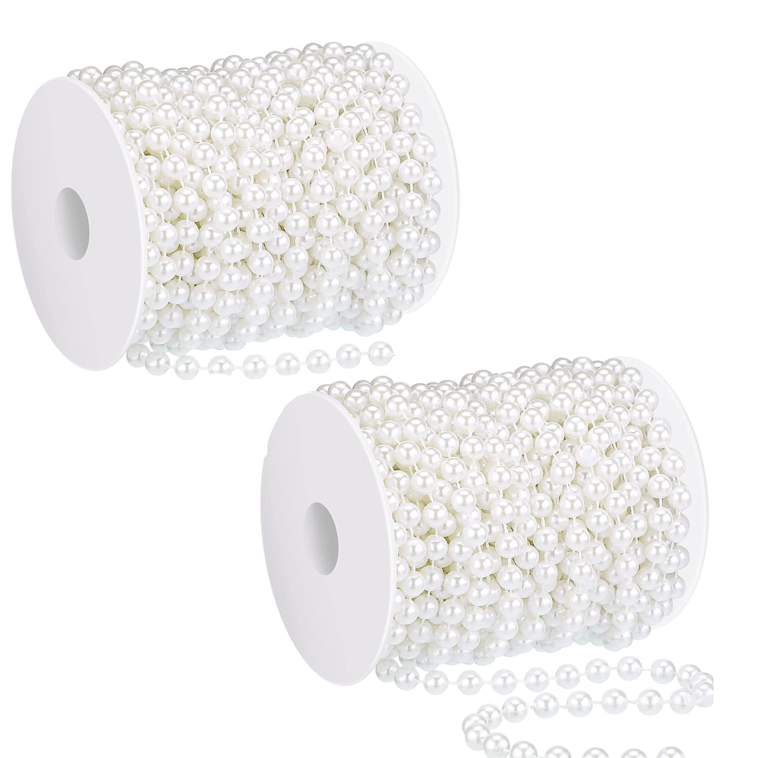2 Rolls 33Feet/10Meter Length Christmas Bead Garland Faux Pearl Beads Chain Christmas Tree Garland Chain Decorations for Xmas Tree Holiday Wedding DIY Decoration Supplies (White)