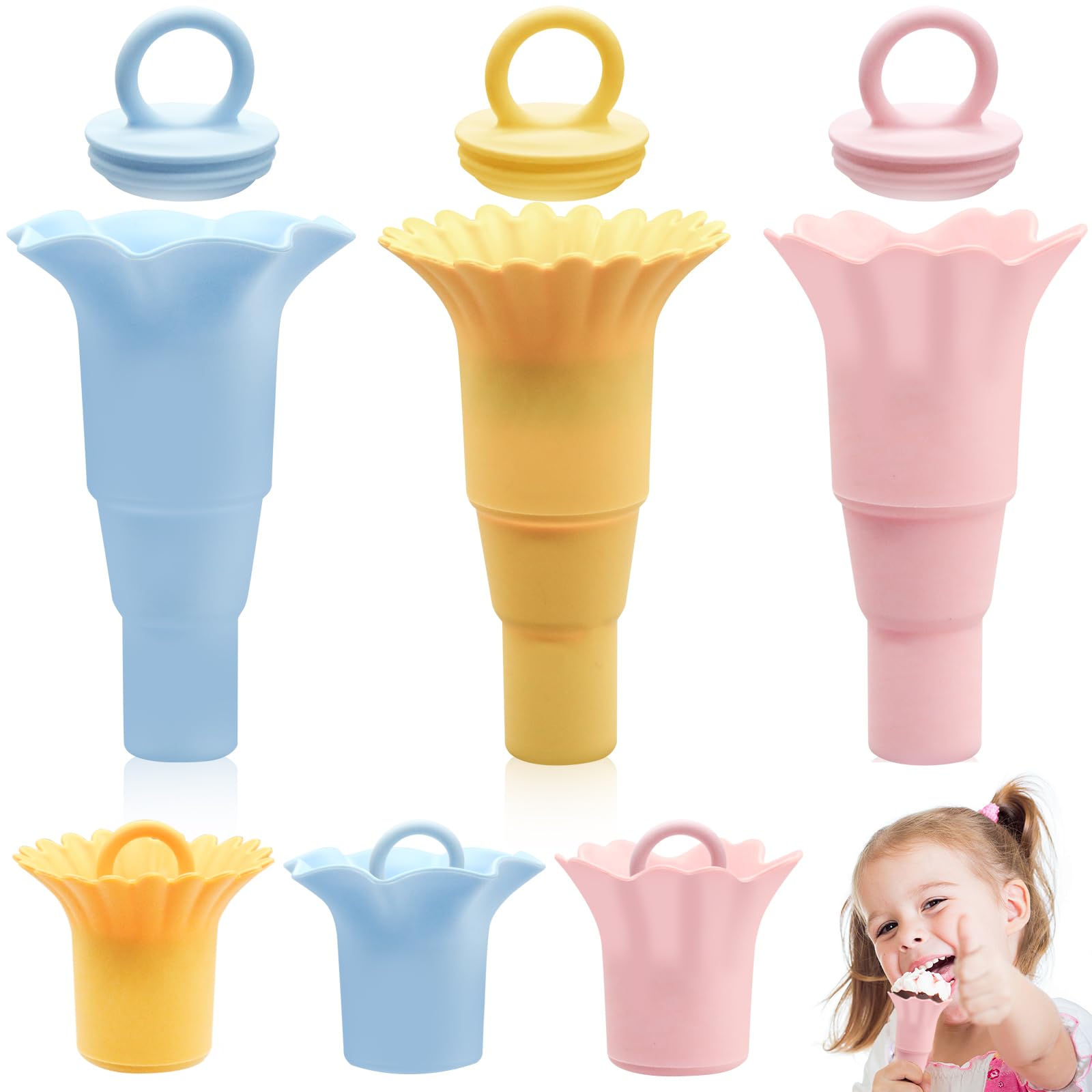 3Pcs No-Drip Ice Pop Holders for Kids, Silicone Ice Pop Holder Toddler Ice Pop Molds with Lid, Foldable Ice Pop Stick Holder Ice Cream Holder for Kids Toddlers Baby, Frozen Treats Holder(3 Colors)