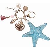Ocean-Themed Starfish & Seashell Keychain – Cute Beach Bag Charm for Women, Girls, Backpack/Purse Accessory