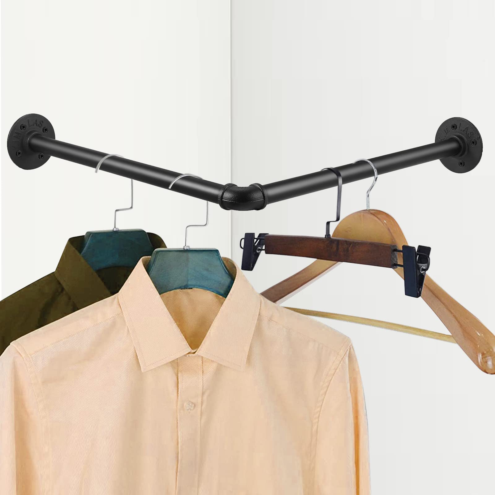 Tanice Industrial Tube Hanger Wall-mounted Right-angle 46cm, Detachable Retro Industrial Cylindrical Clothes Rail, Suitable For Bedroom, Living room, Kitchen