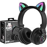 YUSONIC Cat Ear Bluetooth Headphones,Toddlers Kids Wireless Headphones for Boys Girls Amazon Fire Tablet/Laptop/Pad/School (Black)