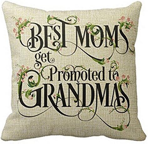 PSDWETS Best Moms Get Promoted to Grandmas Home Decor Pillow Covers Cotton Linen Throw Pillow Case Cushion Cover 18 X 18(Mom Gifts, Mom Birthday Gifts)