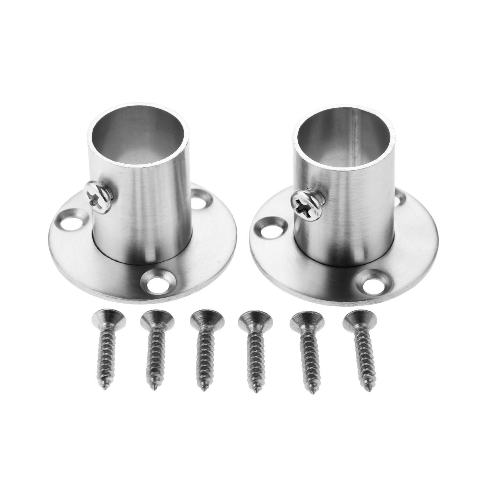 2Pcs Stainless Steel Closet Wardrobe Hanging Rail Rod Pole Socket End Support Bracket with Screws for 19mm/0.75'' Dia Tube