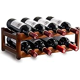 SCONVU Bamboo Wine Rack, Kitchen Countertop Storage Cabinet Shelf, Pantry Wine Holder(2-Tiers 8-Bottles)