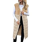 UMEKO Women's Long Puffer Vest Fleece Jacket Winter Button Down Sleeveless Coats