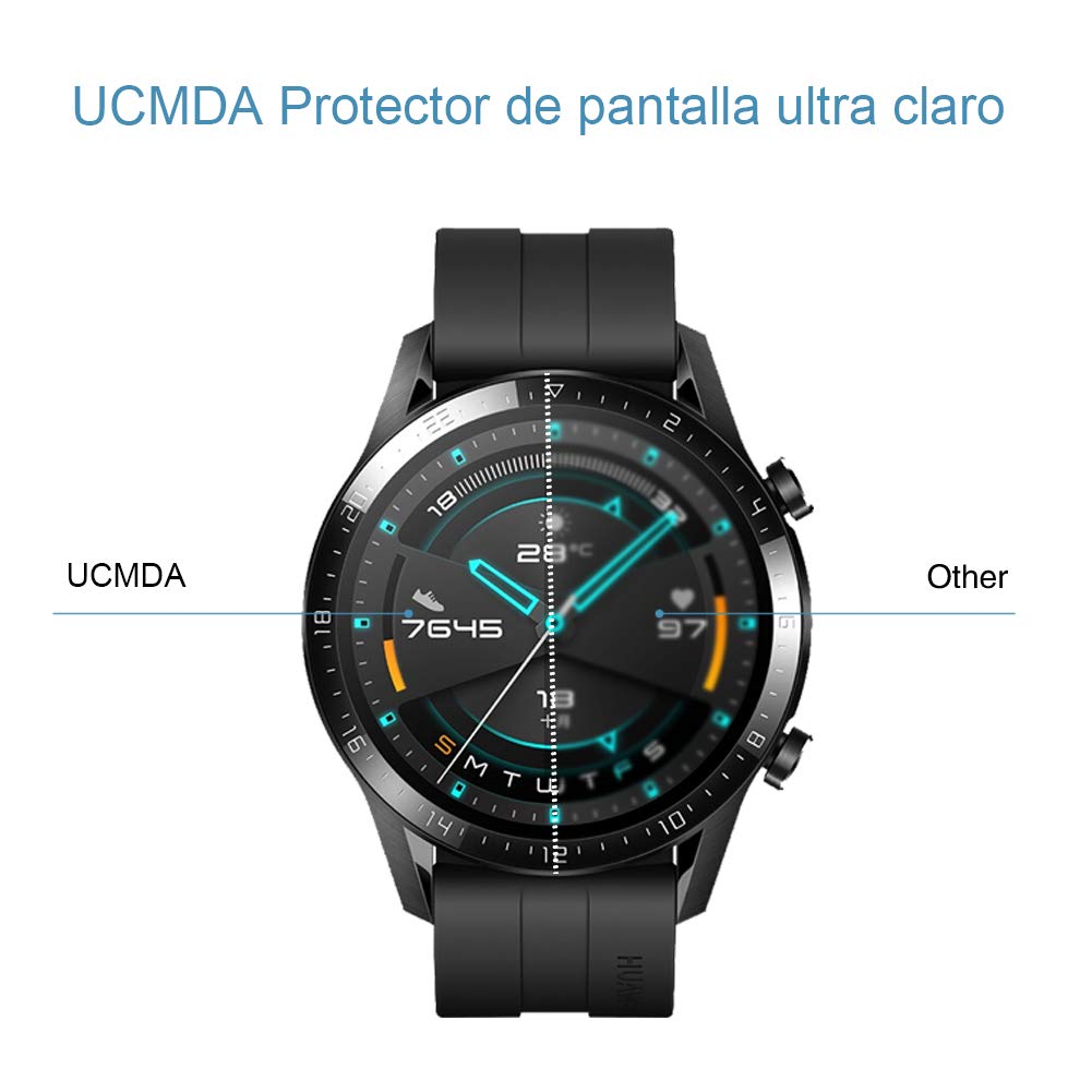 UCMDA Protector de Pantalla para Huawei Watch GT 2 46mm - [3-Pack] HD Full Cristal Vidrio Templado 2.5D Touch,HD-Display, Anti-Burbujas,para Huawei ...