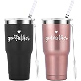 Mamihlap Godfather and Godmother Travel Mug 30oz Tumbler.Godparents Proposal Gift.Anniversary Birthday Christmas Gifts for Godparents.Godparents Gifts from Godchild.(Black&Rose Gold)