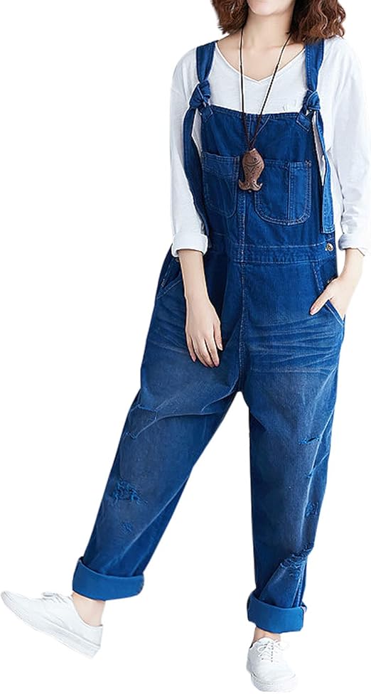 Jenkoon Women's Retro Baggy Bib Overalls 100 Cotton