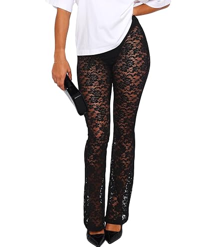 Women Lace Pants Mesh Leggings Rave Outfit Bottoms Club Black XS