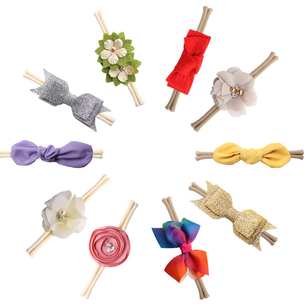 Baby Girl Stretchy Headband,10pcs Flower Baby Hair Band Rabbit Ears Baby Headband Bowknot Hair Accessories for Newborn Infant Toddlers Kids
