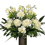 White Rose with Orchids Artificial Bouquet, featuring the Stay-In-The-Vase Design(c) Flower Holder (SM1820)