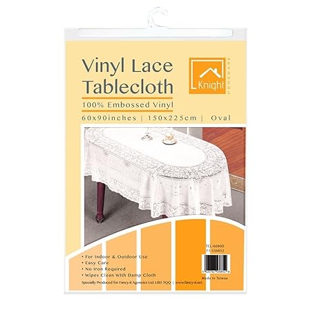 Tischdecke aus Vinyl, Spitze, quadratisch / rund / oval / rechteckig, geprägt, weiß, abwischbar, für Zuhause, Vinyl, weiß, 90x60' Oval Lace