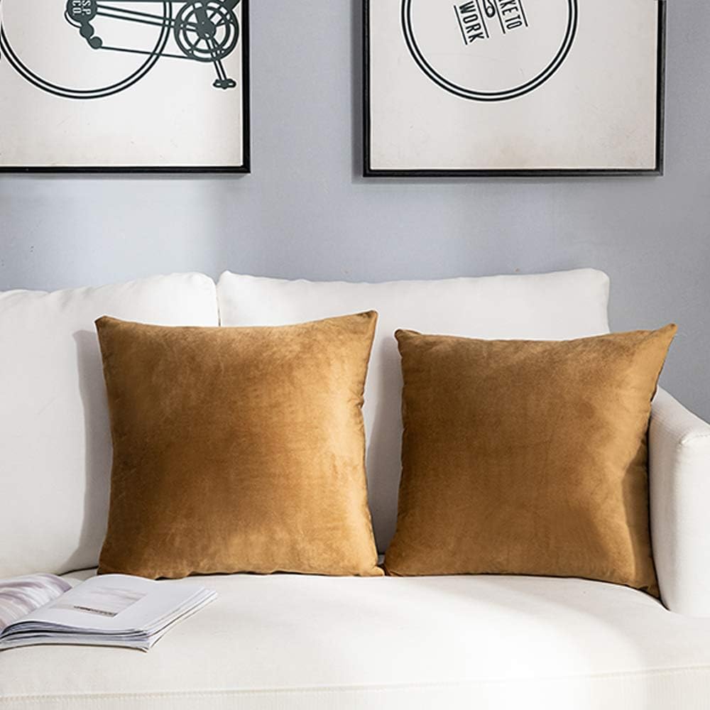 NANPIPER Set of 2 Velvet Soft Decorative Cushion Throw Pillow Covers 20x20 Inch/50x50 cm Cozy Solid Velvet Square Pillowcase CushionCovers Brown for Couch and Bed: Home & Kitchen