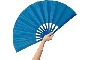 SWASEADA 13inch Large Rave Fan Popping Clacking Fans for Line Dancing, Folding Hand Fans for Women Foldable, Boots on The Ground Fan, Portable for Outdoor, Wedding, Party, Decoration (Sky Blue-1PCS)