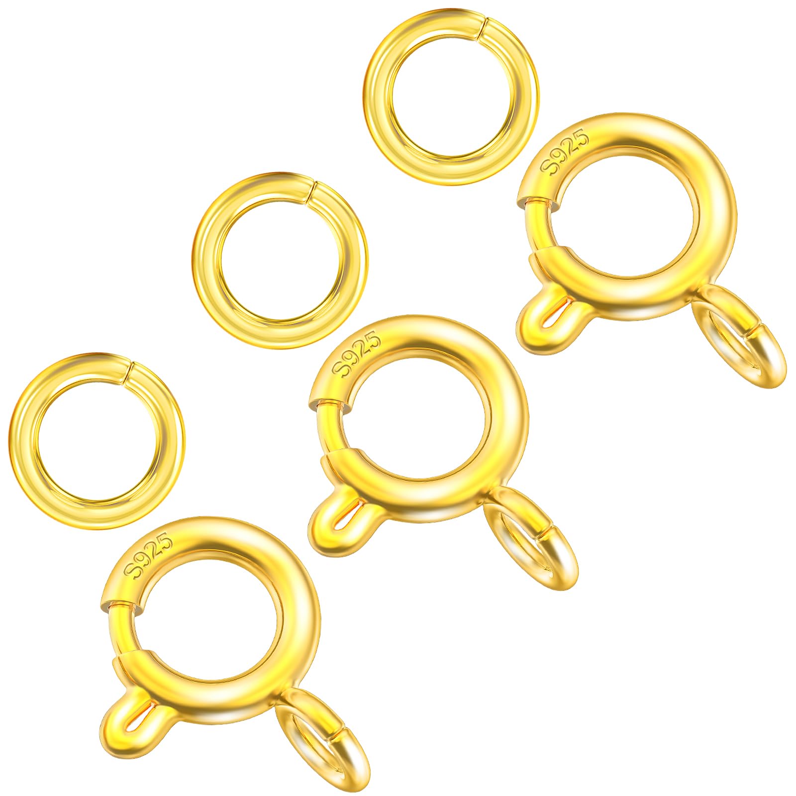 Photo 1 of 14K Gold Plated 925 Sterling Silver Spring Ring Clasp with Closed Jump Rings,Round Trigger Lobster Clasp for Bracelet Necklace Connectors DIY Jewelry Making Supplies Made in Italy