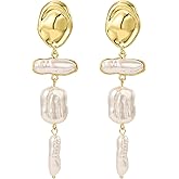HETICA Baroque Pearl Earrings for Women - Large Teardrop Drop Statement Dangle Earring, Fashion Bridal Wedding Gift
