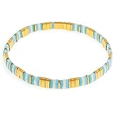 BXDA Tila Flat Beaded Bracelets for Women, Unique Colorful Square Beads Miyuk Link Stackable Stretch Bracelet Beach Summer Trendy Jewelry Gift