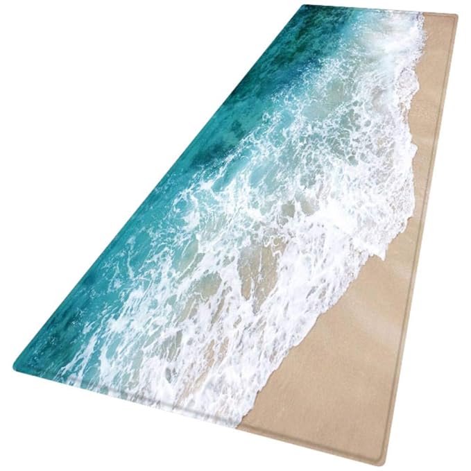 Smilikee Badteppiche, 3D gedruckt Ocean Beach Sands Holzbrett verdickt Flanell Stoff Rutschfeste Badematten für Bad Küche Bod