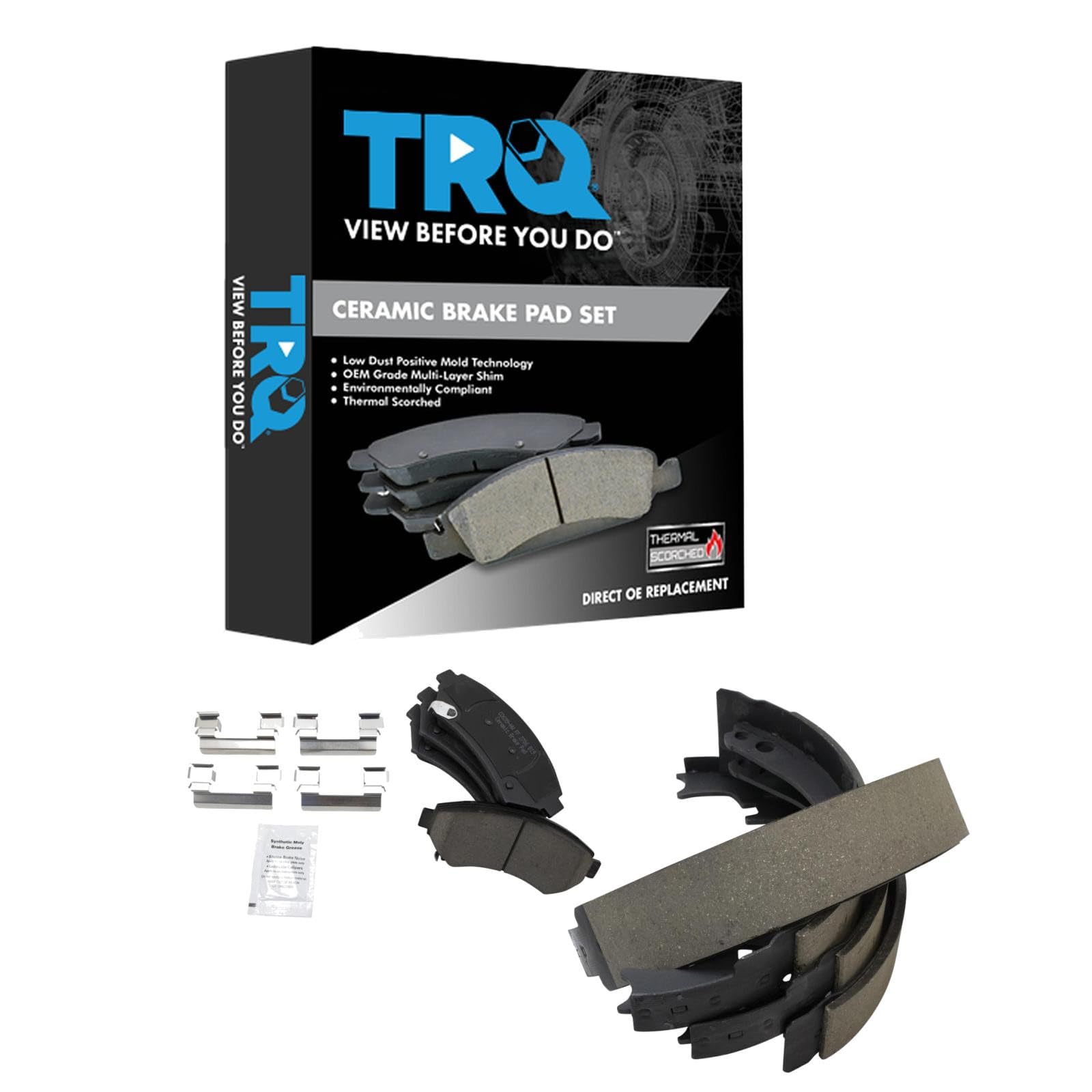 TRQ Front Rear Brake Pads Ceramic Compatible with 1997-1999 Cadillac DeVille Image