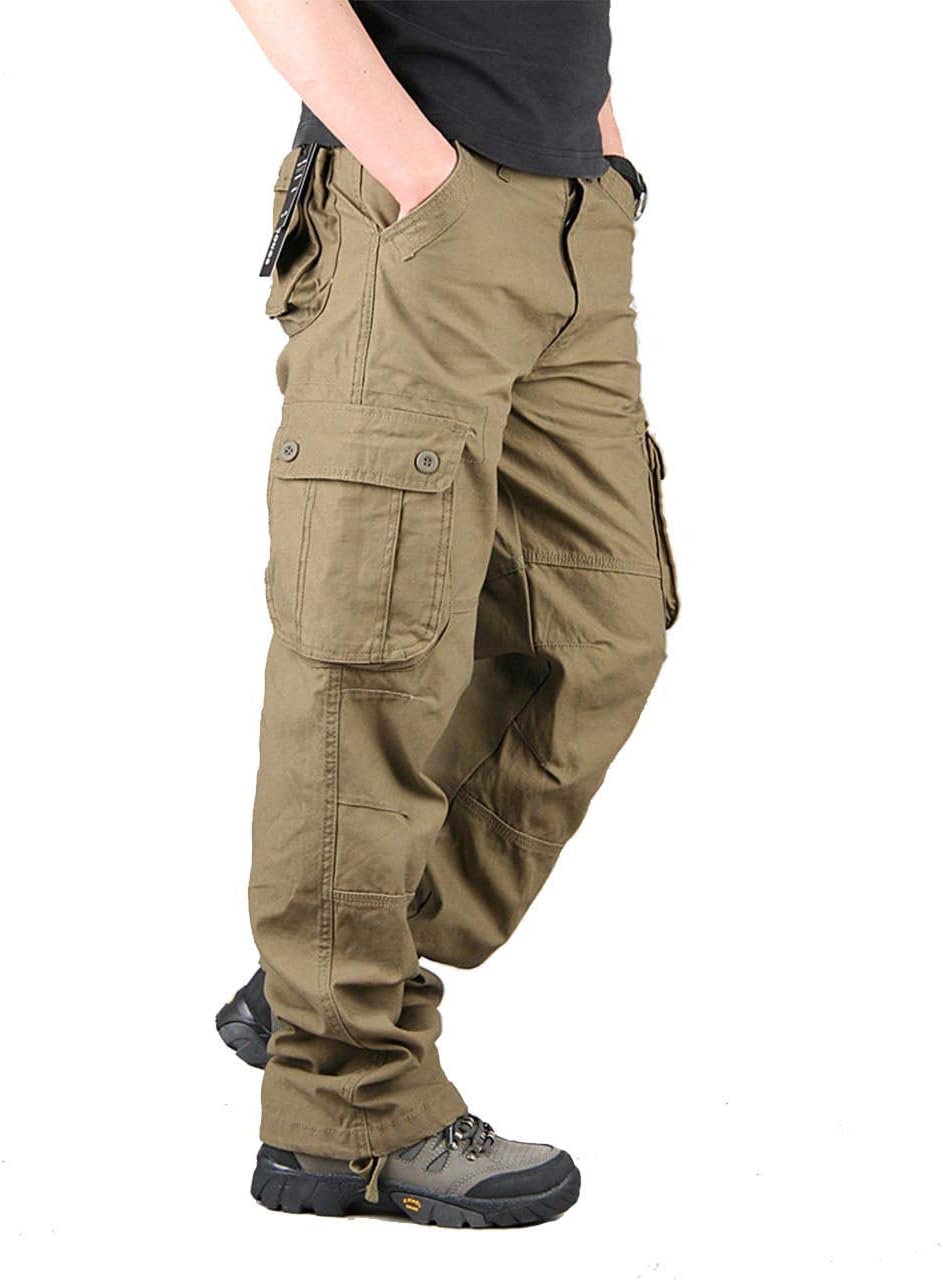 Men's Cotton Multi-Pockets Work Pants Tactical Outdoor Military Army Cargo Pants (No Belt)