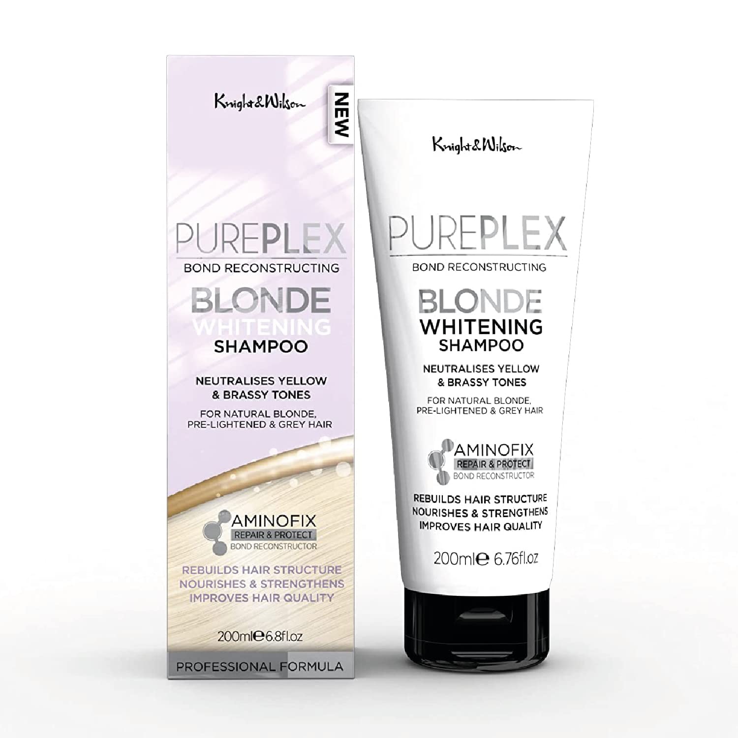 PurePlex Blonde Bond Reconstructing Shampoo. Professional Toning Formula Nourishes & Rebuilds hair from within, Protects & Restores, 200ml. By Knight & Wilson