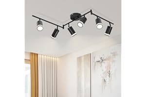 Ketom 6-Light Track Lighting Fixtures Ceiling, GU10 Black Led Ceiling Spotlight, Modern Track Light Kit for Kitchen Bedroom L