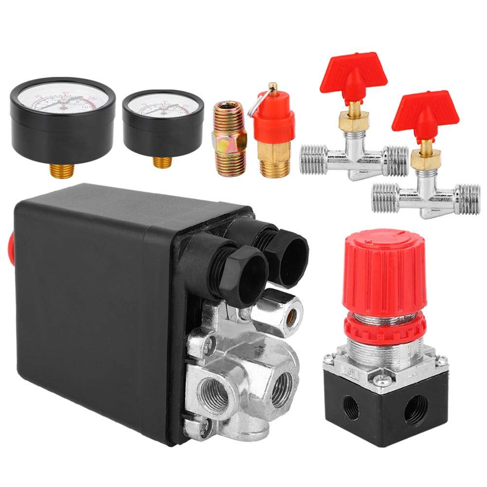 Pressure Switch Control Valve Assembly Square Four Holes Air Compressor Part with Pressure Gauges for Air Compressor(#01)