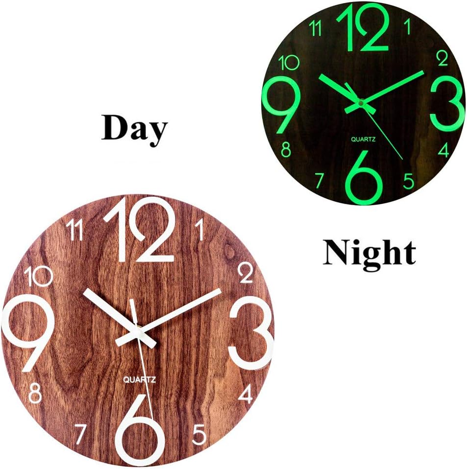 LVPY Luminous Wall Clock, 12 Inch Modern NonTicking Silent Quartz Wall