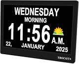 TROCOTN Digital Clock with Date and Day 7 inch Large Display 8 Languages