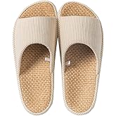 MAGILONA Womens House Slippers Summer Open Toe Tatami Straw Men's Indoor Shoes,Bedroom Linen Lightweight Slip Silent Slippers