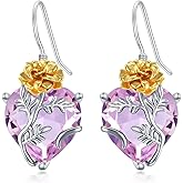 TOUPOP Birth Flower Earrings 925 Sterling Silver 12 Month Floral Earrings Birthstone Crystal Jewelry Birthday Christmas Gifts for Women